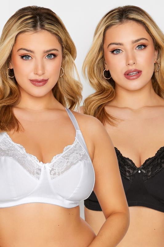  2 PACK Black & White Non-Padded Non-Wired Full Cup Bras