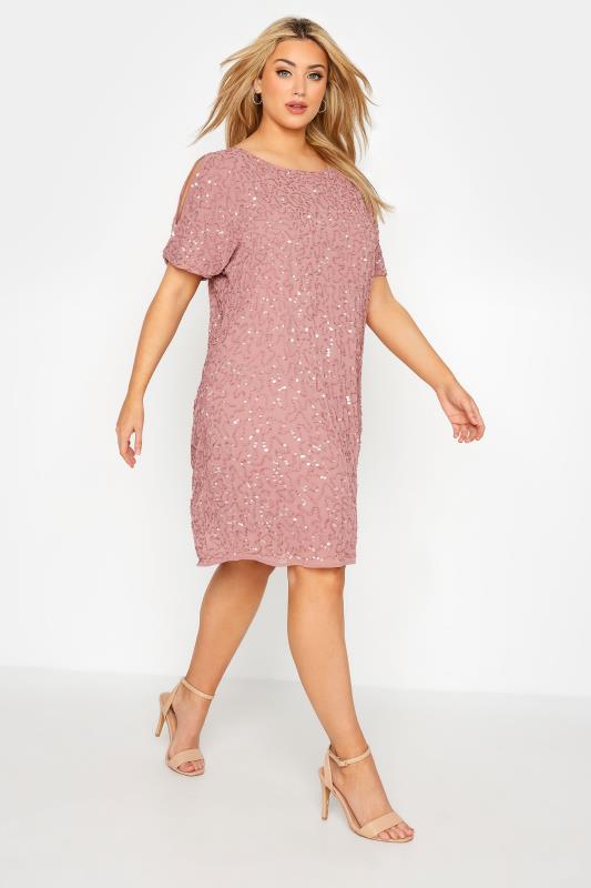  dla puszystych LUXE Curve Pink Sequin Embellished Cape Dress
