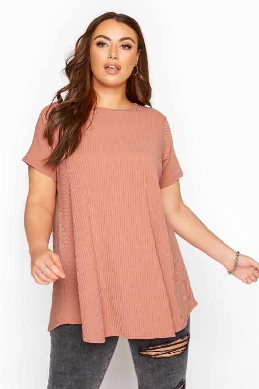 Plus Size  LIMITED COLLECTION Dusky Pink Ribbed Swing T-Shirt