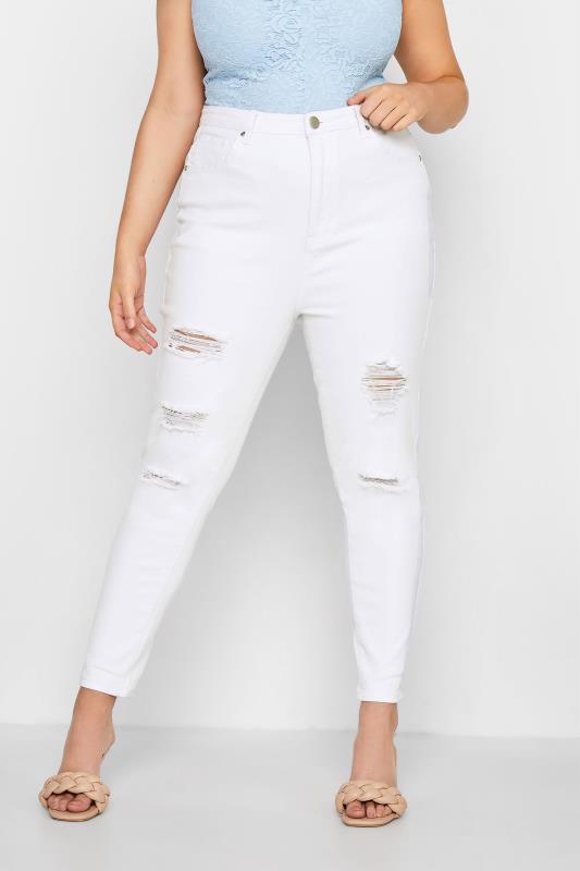  dla puszystych Curve White Ripped Skinny AVA Jeans