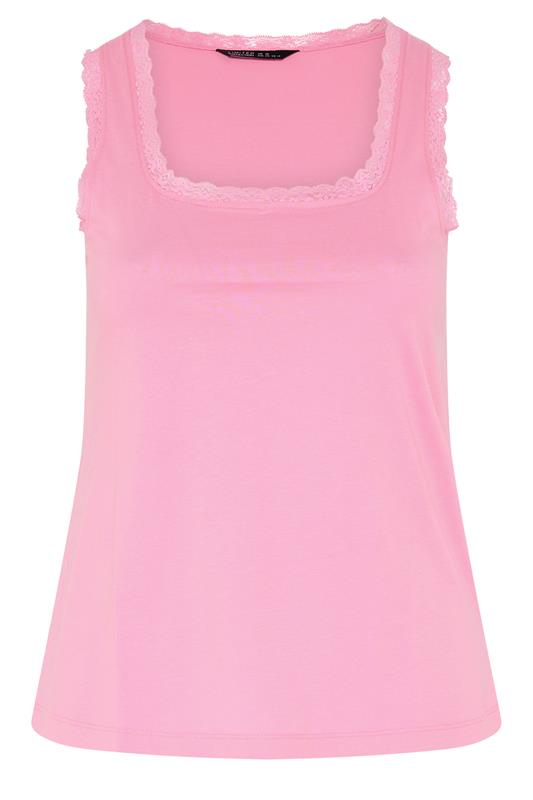 LIMITED COLLECTION Plus Size Pink Lace Trim Vest Top | Yours Clothing 5