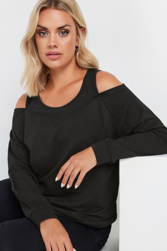 YOURS Plus Size Black Cold Shoulder Sweatshirt Yours Clothing