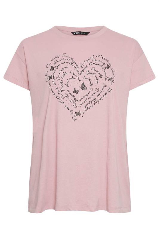 YOURS Plus Size Pink Positivity Heart Print T-Shirt | Yours Clothing 5