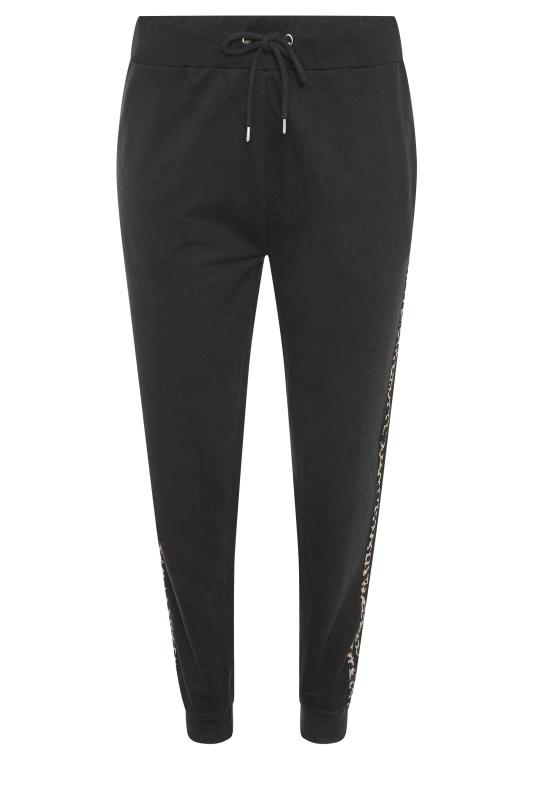 Plus Size Black Leopard Print Stripe Basic Cuff Joggers | Yours Clothing 4