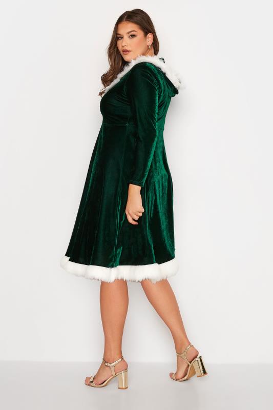 YOURS LONDON Curve Green Velvet Mrs Christmas Skater Dress 4
