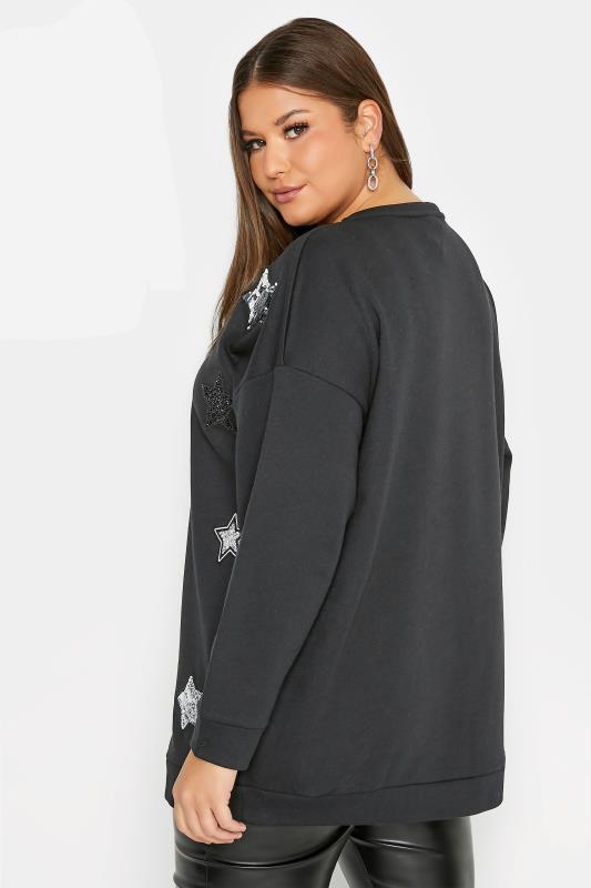 Plus Size Black Star Print Sweatshirt | Yours Clothing 3