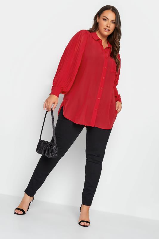 YOURS LONDON Plus Size Red Pleat Sleeve Shirt | Yours Clothing 2