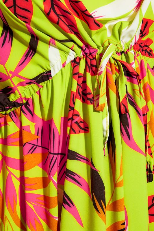 Plus Size Lime Green Tropical Print Tie Waist Top | Yours Clothing 5