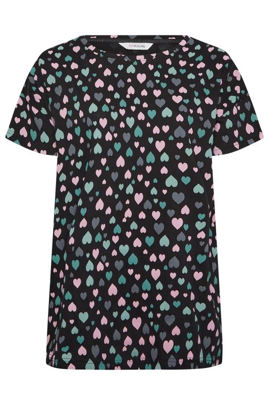 YOURS Plus Size Black Heart Print Sleep Tee Pyjama Top | Yours Clothing 7