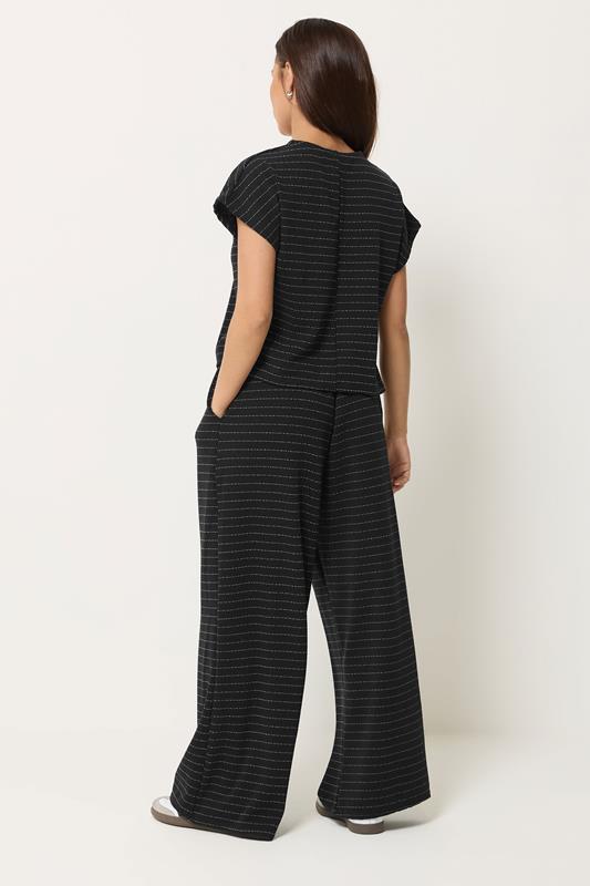 PixieGirl Petite Women's Set Black Striped Button Top & Wide Leg Trousers | PixieGirl 2