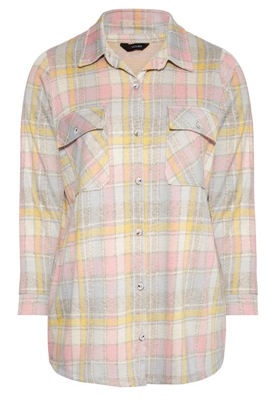 Plus Size Grey & Pink Checked Shacket | Yours Clothing 6