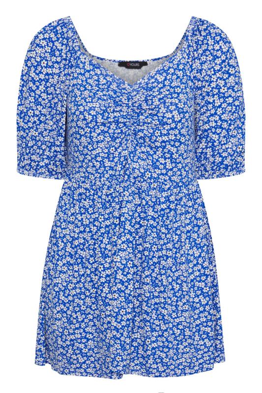 Plus Size Blue Floral Ruched Top | Yours Clothing 6