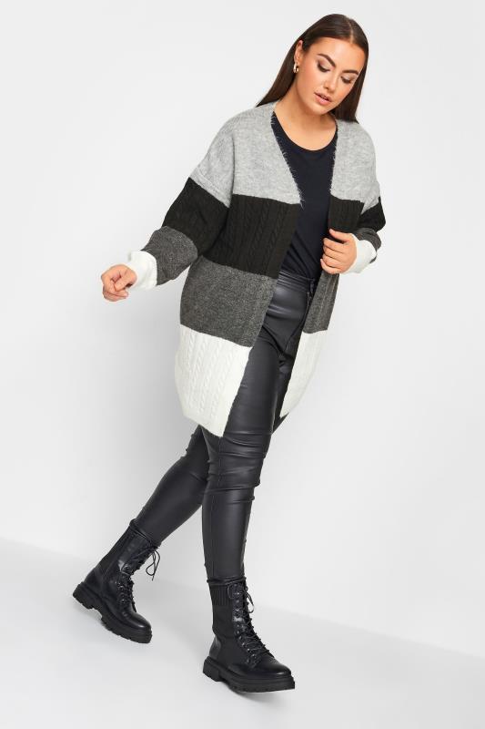 YOURS Plus Size Grey Stripe Knitted Cardigan | Yours Clothing 2