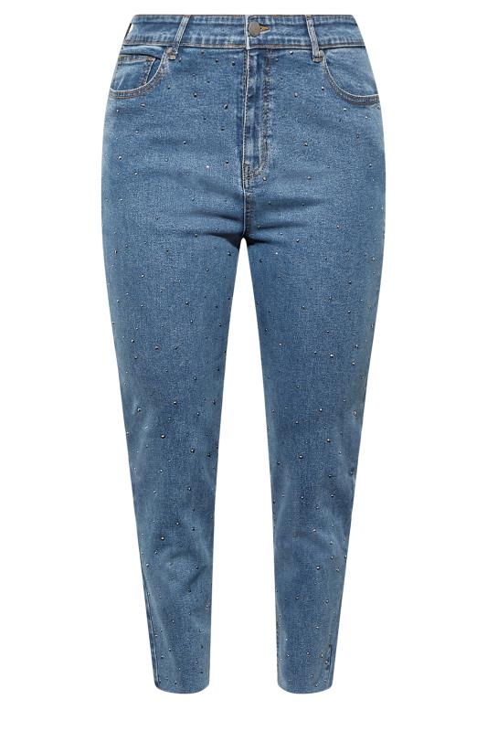 Plus Size Blue Embellished Mom Jeans | Yours Clothing 6