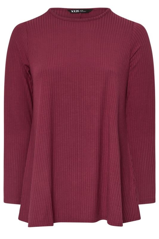 YOURS Plus Size Burgundy Red Ribbed Swing T-Shirt | Yours Clothing 5