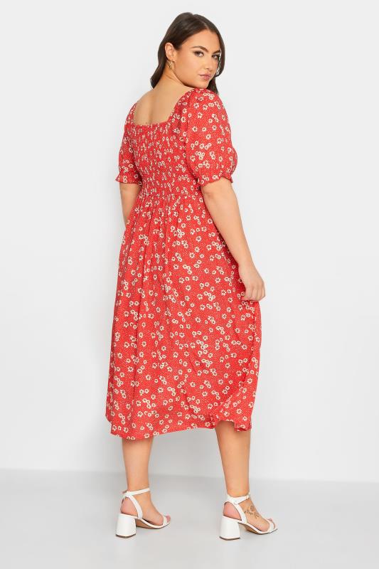 YOURS Curve Red Daisy Print Shirred Maxi Dress | Yours Clothing  3