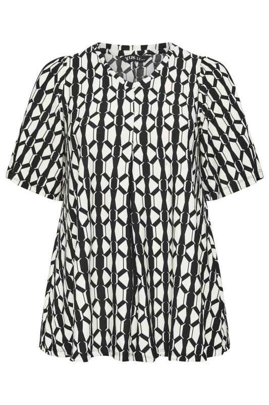 YOURS Plus Size Black Geometric Print Pleat Front Top | Yours Clothing 5