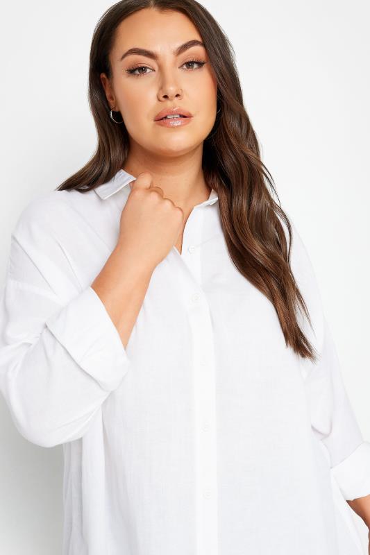 YOURS Plus Size White Linen Shirt | Yours Clothing 5