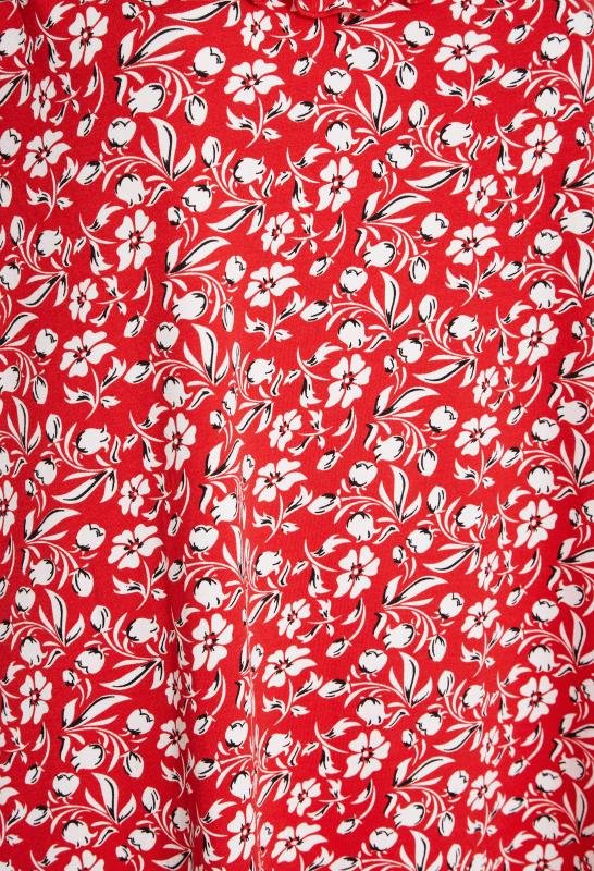 Curve Red Floral Print Frill Cold Shoulder Top 5