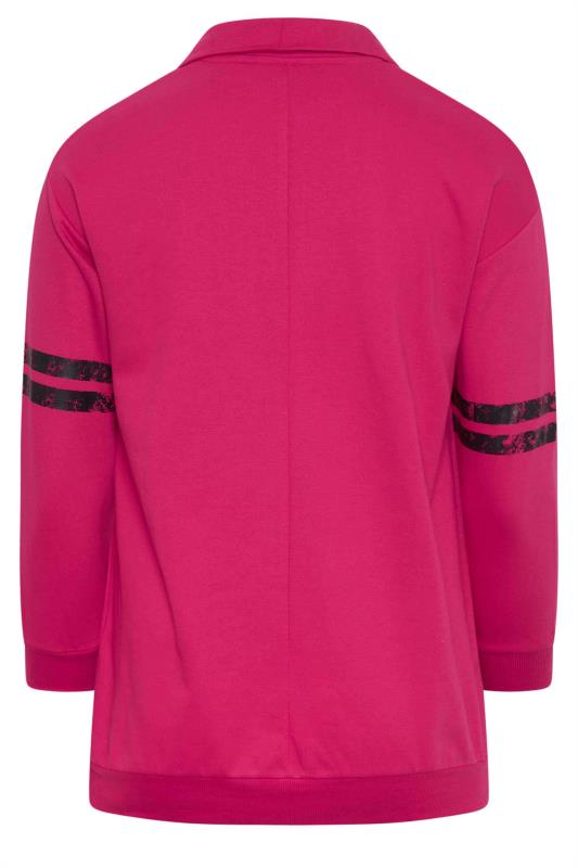 YOURS Plus Size Pink 'Brooklyn' Varsity Half Zip Sweatshirt | Yours Clothing 8