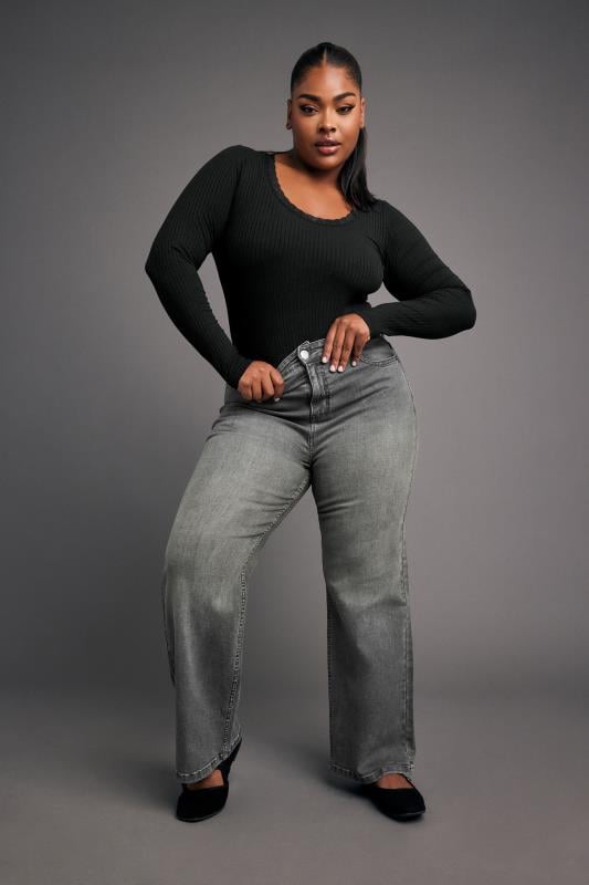 YOURS Plus Size Grey Wide Leg Denim Jeans | Yours Clothing  2