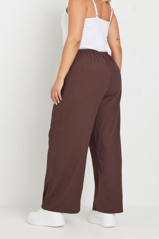 YOURS Plus Size Brown Textured Wide Leg Trousers Yours Clothing