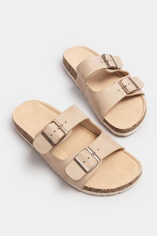 Beige Brown Faux Suede Buckle Strap Footbed Sandals In Extra Wide EEE Fit | Yours Clothing 5