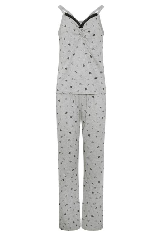 LTS Tall Women's Grey Heart Print Cotton Wide Leg Pyjama Set | Long Tall Sally 1
