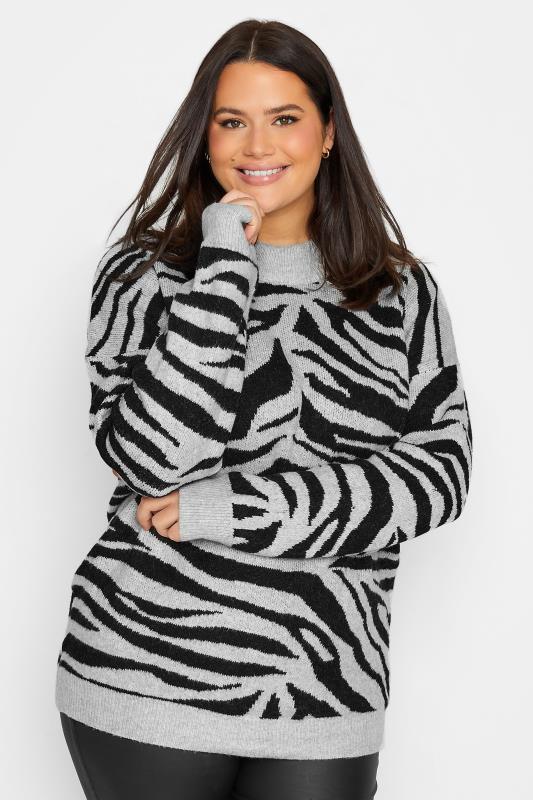 LTS Tall Women's Grey Zebra Print Knit Jumper | Long Tall Sally 1