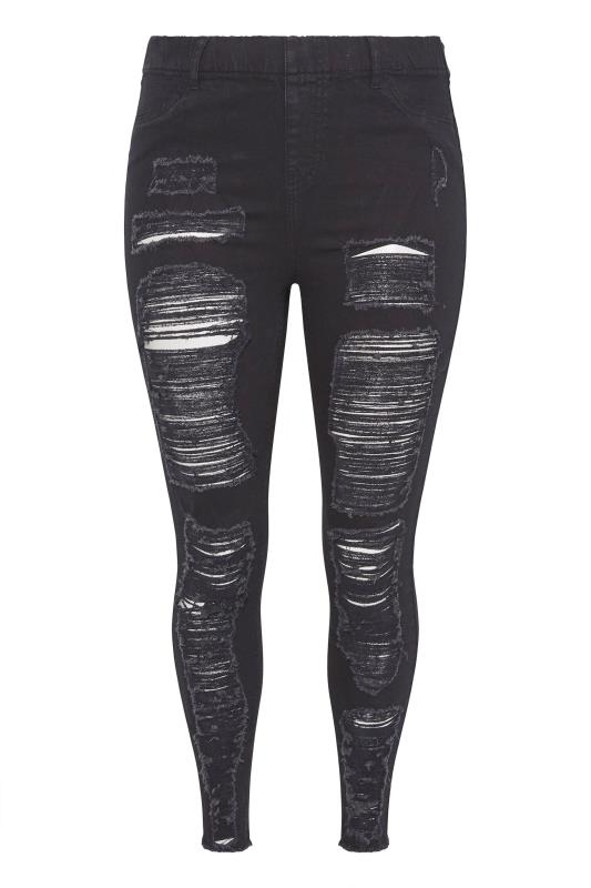 Plus Size Black Frayed Ripped GRACE Jeggings | Yours Clothing 4