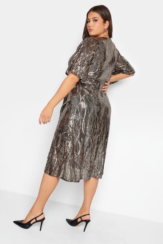 YOURS LONDON Plus Size Gold Abstract Print Sequin Double Wrap Dress | Yours Clothing 4