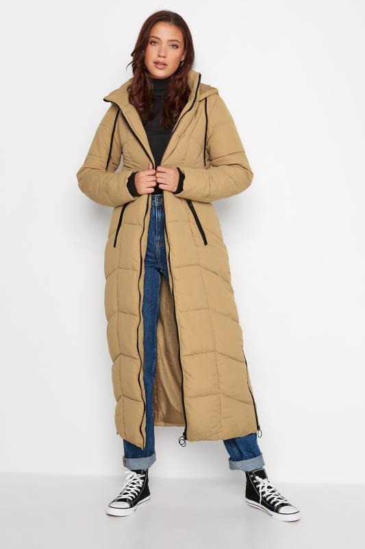 LTS Tall Light Brown Maxi Puffer Coat 1