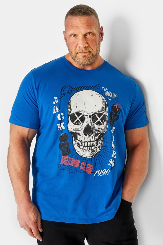 JACK & JONES Big & Tall Blue Skeleton Print 'Boxing Club' Slogan T-Shirt | BadRhino 1
