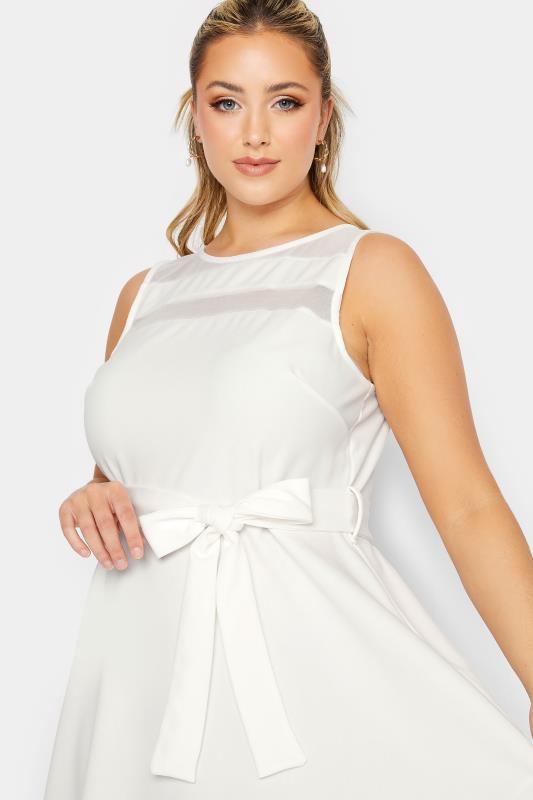 YOURS LONDON Plus Size White Mesh Panel Skater Dress | Yours Clothing 4