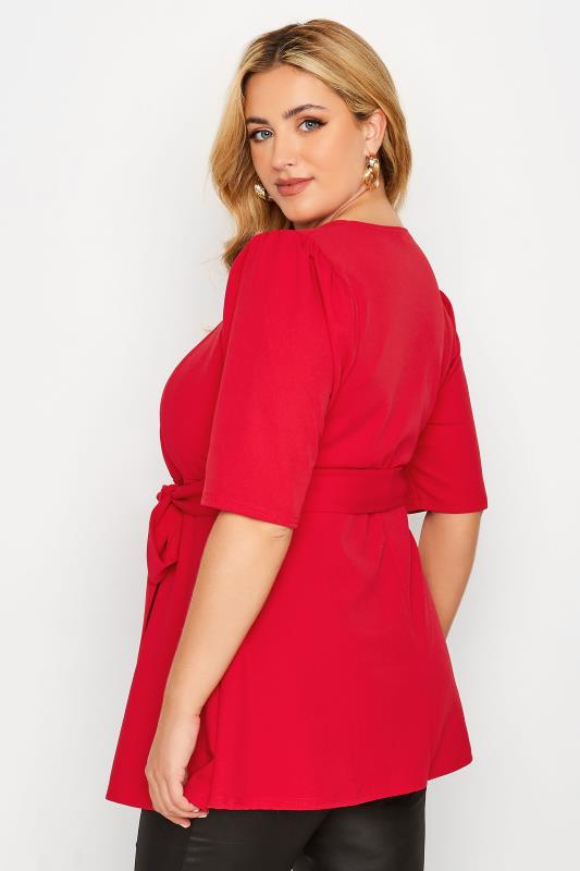 YOURS LONDON Curve Red Notch Neck Corset Peplum Top 3