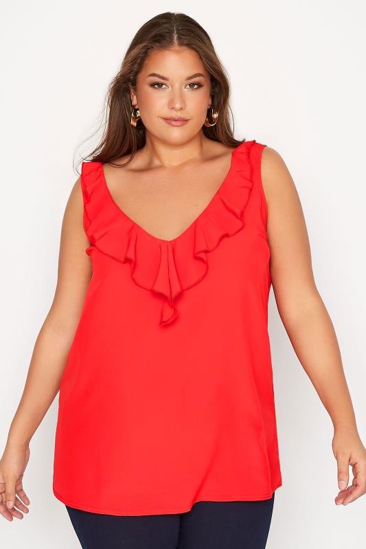Plus Size  YOURS LONDON Curve Red Ruffle Vest Top