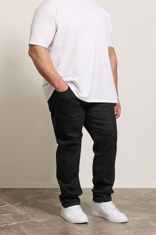 D555 Big & Tall zwarte jeans met elastische tailleband en relaxed fit