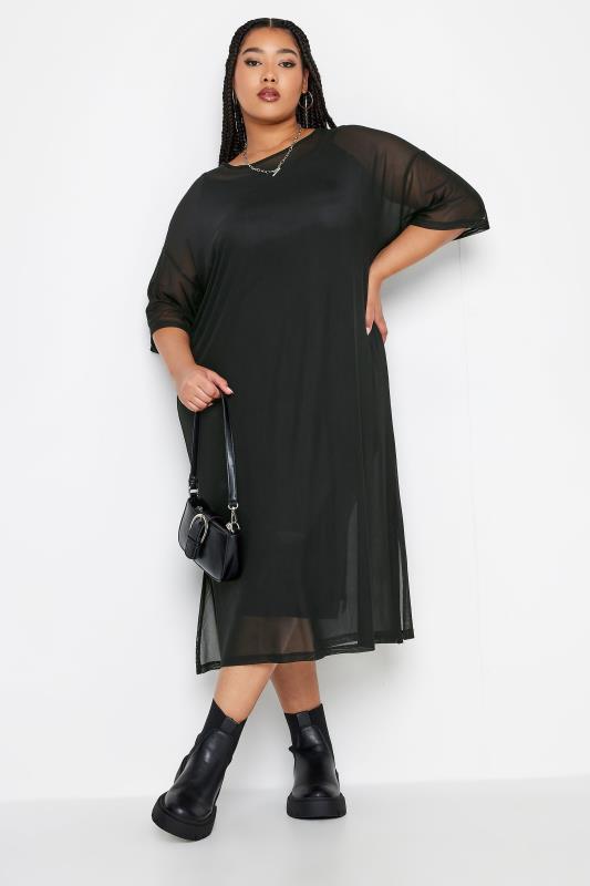 Plus Size  LIMITED COLLECTION Curve Black Oversized Mesh Maxi Dress