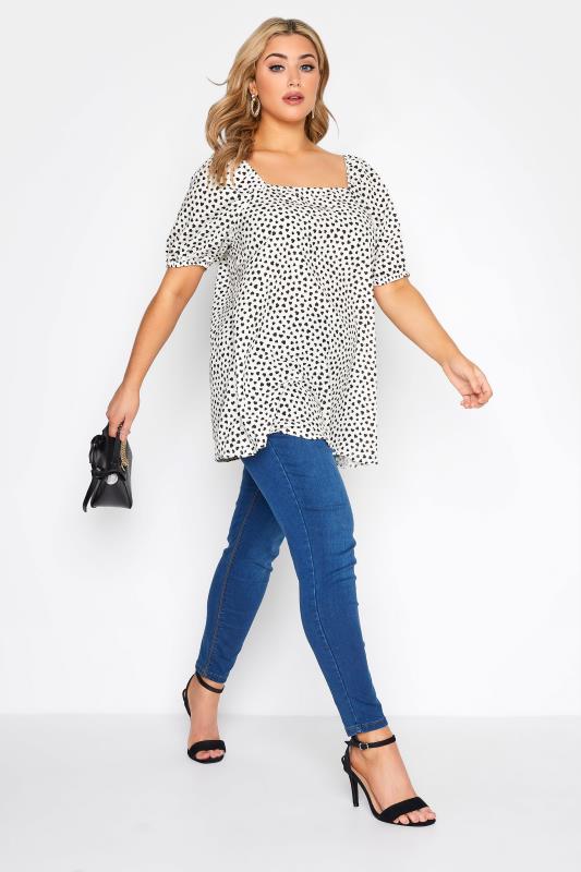 LIMITED COLLECTION White Square Neck Heart Print Milkmaid Top | Yours Clothing 2