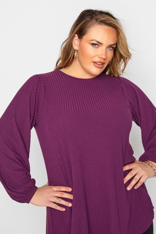 LIMITED COLLECTION Plum Purple Balloon Sleeve Ribbed Top_D.jpg