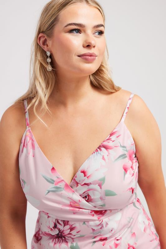 YOURS LONDON Plus Size Pink Floral Print Ruffle Wrap Dress | Yours Clothing 4