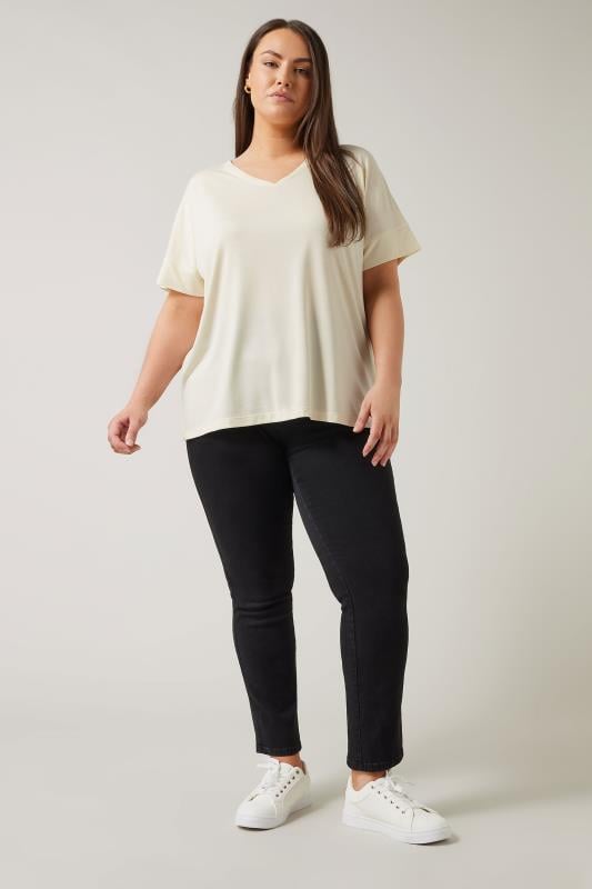 EVANS Plus Size Ivory White V-Neck Modal Rich T-Shirt | Evans 2