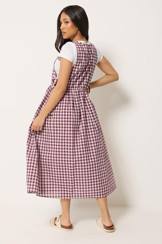 PixieGirl Petite Women's Plum Purple Gingham Cotton Tie Side Pinafore Dress | PixieGirl 2