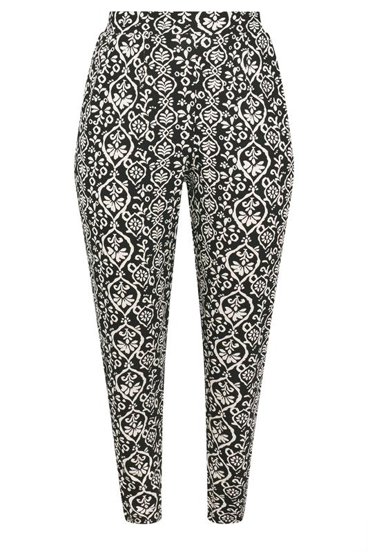 YOURS Plus Size Black Ikat Print Harem Trousers | Yours Clothing 5