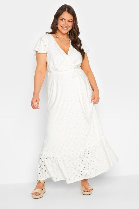 YOURS Curve Plus Size White Broderie Anglaise Maxi Dress | Yours Clothing  1