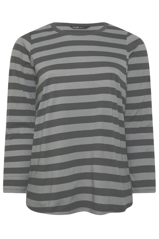 YOURS Plus Size Grey Stripe Long Sleeve T-Shirt | Yours Clothing 5