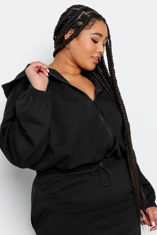 LIMITED COLLECTION Plus Size Black Cropped Zip Through Hoodie | Yours Clothing 4