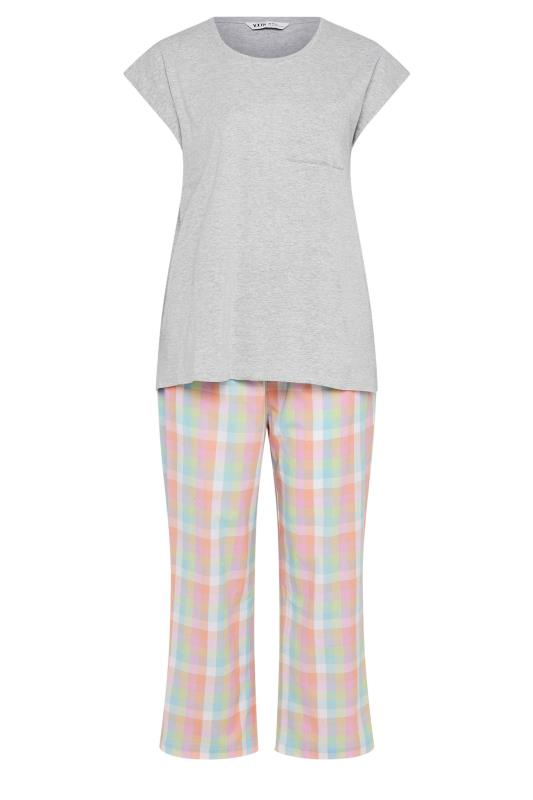 YOURS Plus Size Grey & Pink Check Pyjama Set | Yours Clothing 5