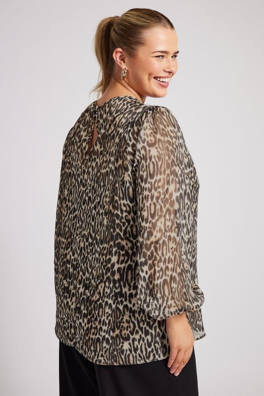 YOURS LONDON Plus Size Natural Brown Leopard Print Metallic Stripe Chiffon Blouse | Yours Clothing  4