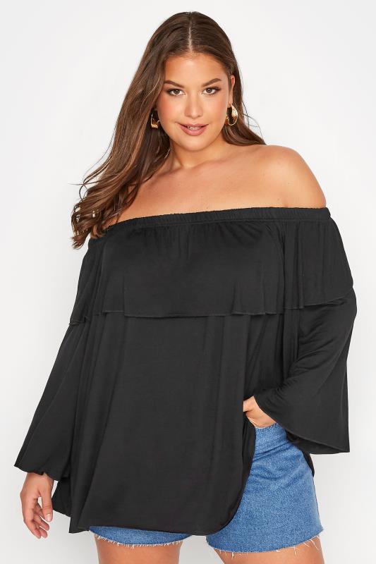 LIMITED COLLECTION Curve Black Frill Bardot Top 1